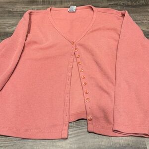 Women's V-Neck Button-Up Sweater - Pink